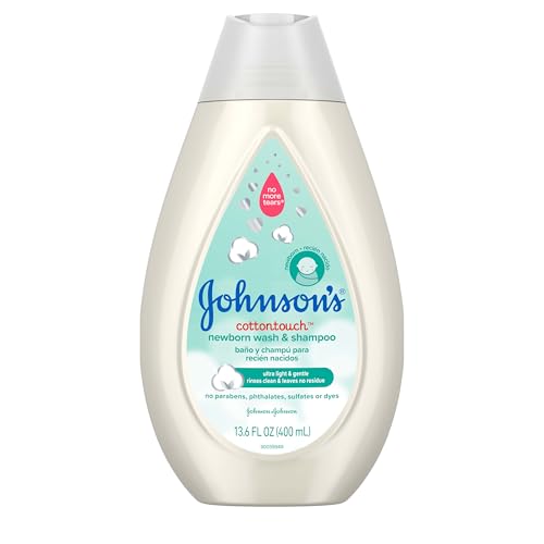 Johnson's CottonTouch Newborn Baby Body Wash & Shampoo, Gentle & Tear-Free, Made with Real Cotton, Gently Washes Away Dirt & Germs, Sulfate- & Paraben-Free for Sensitive Skin, 13.6 fl. oz