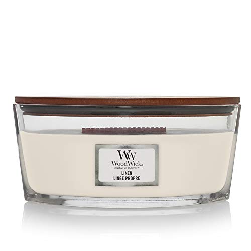 WoodWick Ellipse Scented Candle | Linen | with Crackling Wick | Burn Time: Up to 50 Hours
