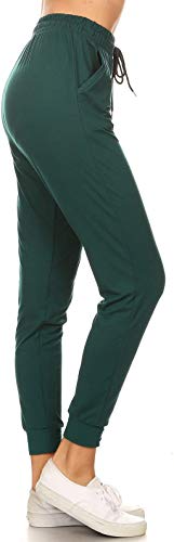 Leggings Depot Womens Relaxed fit Jogger Pants - Track Cuff Sweatpants with Pockets, Forest Green, Large