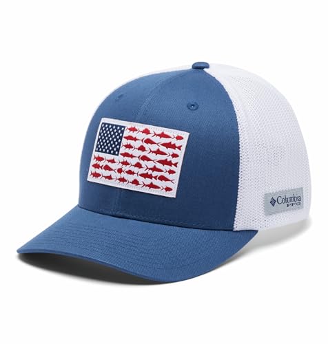 Columbia Unisex PFG Fish Flag Mesh Ball Cap, Night Tide/White, L/XL