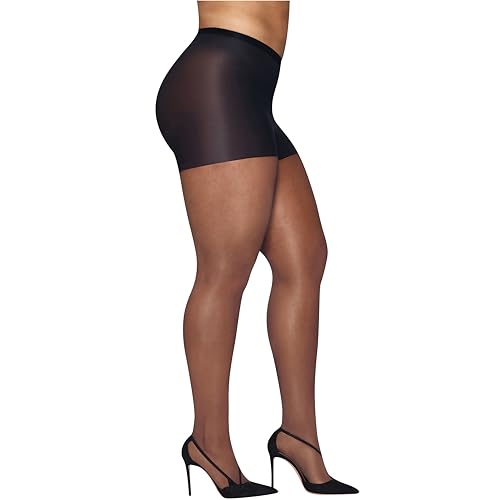 Hanes Women's Plus Size Curves Control Top Toe Silky Sheer Pantyhose with Wicking Cool Comfort, Black, 3X/4X