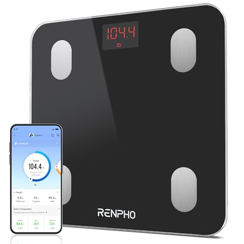 🔥 STARKER PREIS (-40%) RENPHO Personenwaage Digital mit APP 180 kg, Waage Personen mit Körperfett und Muskelmasse mit 13 Messwerten, Bluetooth Körperfettwaage für Baby und Schwangere, Schwarz