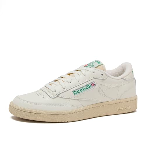 Reebok Club C Vintage Tennis Sneakers for Men, Casual White Mens Shoes, Size 7 to 15, Top-Chalk/Paperwhite/Glen Green, 11