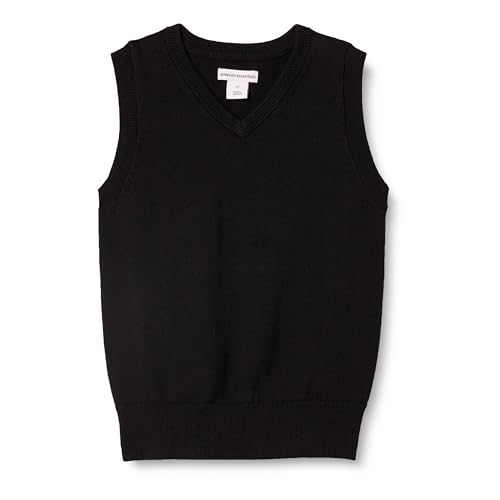 Amazon Essentials Boys' Uniform Cotton V-Neck Sweater Vest, Black, Medium