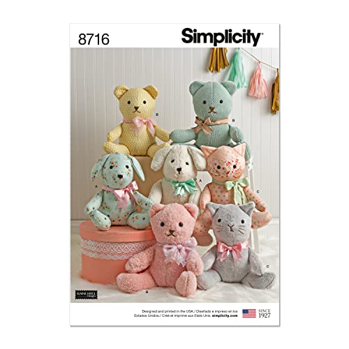 Simplicity 8716 Animals Stuffed Bear Cat And Dog Sewing Patterns By