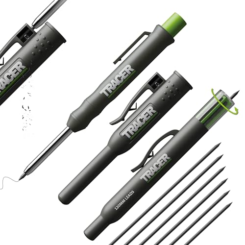 Tracer Mechanical Carpenter Pencils Set with Replacement Lead (6 Pack) - Construction Pencil with Site Holster - All In One Marking Kit for Carpenter Tools Contractor Pencils - AMK1