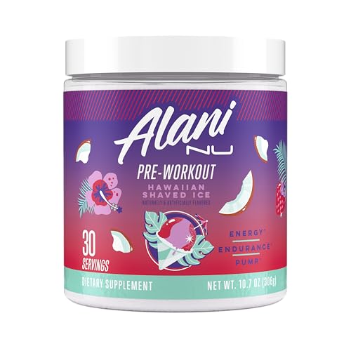 Alani Nu Pre Workout Powder Hawaiian Shaved ICE, Amino Energy Boost, Endurance Supplement, Sugar Free, 200mg Caffeine, L-Theanine, Beta-Alanine, L-Citrulline, 30 Servings