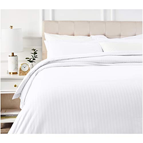 Amazon Basics Brushed Microfiber 3 Piece Duvet Cover Set, Full/Queen, Bright White, StripedOEKO-TEX MADE IN GREENOEKO-