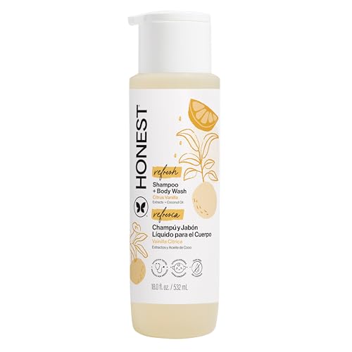 The Honest Company 2-in-1 Cleansing Shampoo + Body Wash | Gentle for Baby | Naturally Derived, Tear-free, Hypoallergenic | Citrus Vanilla Refresh, 18 fl oz