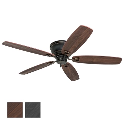 Honeywell Ceiling Fans Glen Alden, 52 inch Classic Flush Mount Indoor Ceiling Fan with No Light, Pull Chain, Quick-2-Hang Dual Finish Blades, Reversible Motor - 50516-01 (Oil Rubbed Bronze)