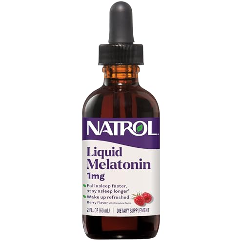 Natrol Liquid Melatonin 1 mg, Adult Melatonin Supplement to Fall Asleep Faster and Stay Asleep Longer, Wake Up Refreshed, 2 FL OZ Berry-Flavored Liquid, 15 Servings
