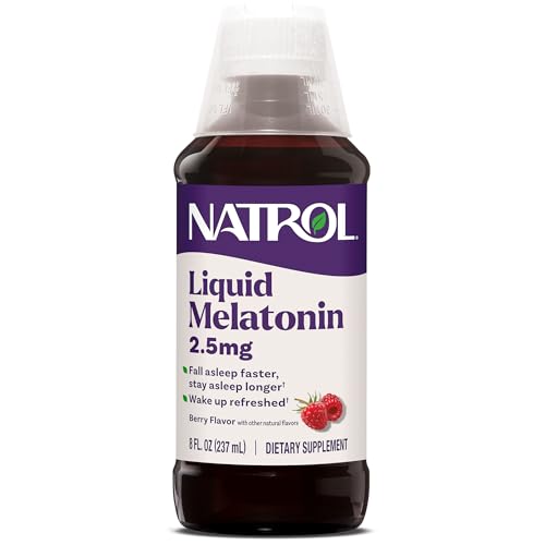 Natrol Liquid Melatonin 2.5 mg, Adult Melatonin Supplement to Fall Asleep Faster and Stay Asleep Longer, Wake Up Refreshed, 8 FL OZ Berry-Flavored Liquid, Up to a 23 Day Supply