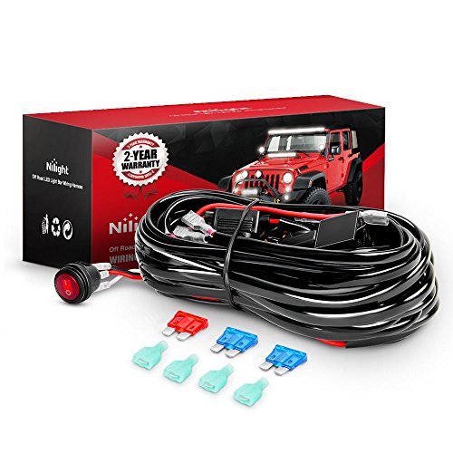 Nilight LED Light Bar Wiring Harness Kit 16AWG 12V On Off Waterproof Switch Power Relay Blade Fuse-2 Lead,2 Years Warranty (10020W), Black, Red, Blue, Green
