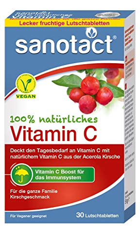 (-25%) sanotact Vitamin C (30 Lutschtabletten) • Acerola Tabletten vegan • 100% natürliches für Kinder & Erwachsene • Hochdosiertes Vitamin C aus Acerola-Kirsche • Immunsystem stärken