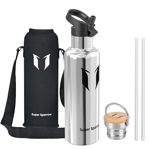 Super Sparrow Gourde Isotherme - Bouteille Isotherme - 1000ml - Gourde Inox Bouche Standard - Gourde Sport Étanche - Gourde Enfant sans BPA, pour Sport, Gym, Voyage