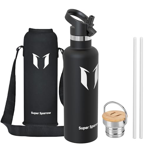 Super Sparrow Botella Agua Acero Inoxidable - Botella Agua Niños - 1L - Botella Termica Boca Estándar - Sin BPA , para Niños & Adultos, Deporte, Oficina, Yoga, Ciclismo