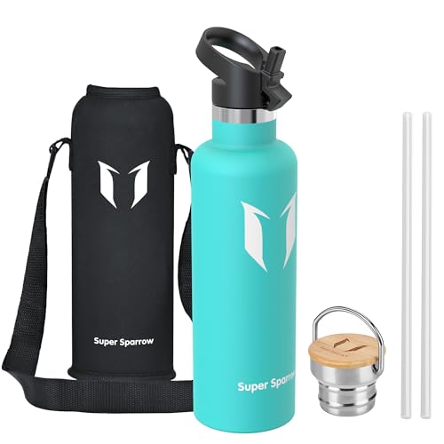 Super Sparrow Gourde Isotherme - Bouteille Isotherme - 1000ml - Gourdes Inox Bouche Standard - Gourde Enfant sans BPA, pour Sport, Gym, Voyage - Avec 2 Bouchons