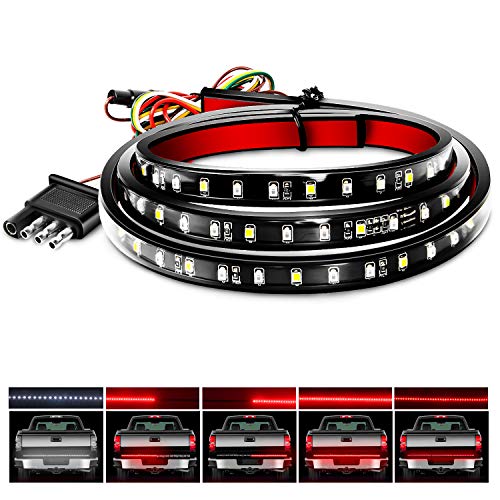 Nilight 60" Truck Tailgate Light Bar 108 LED Single Row Light Strip with Red Running Brake Lights Turn Signal White Reverse Light, 2 Years Warranty