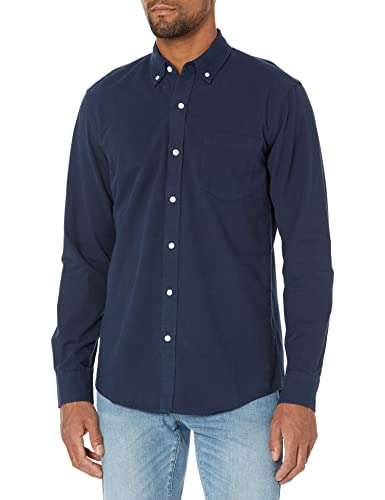 Amazon Essentials Slim-Fit Dress Shirts for Men - Long-Sleeve, Pocket, Button-Down Oxford Shirt, Navy, Large