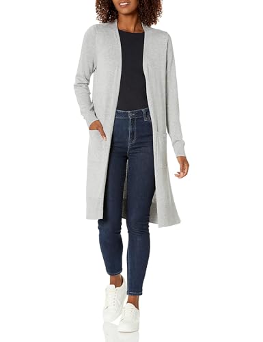 🔥 SELTEN SO GÜNSTIG (-51%) Amazon Essentials Damen Leichter, Länger Geschnittener, Langärmliger Cardigan-Pullover Mit Offener Vorderseite (In Übergröße Erhältlich), Hellgrau Meliert, S