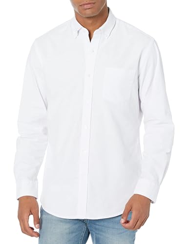 Amazon Essentials Men's Regular Fit Long Sleeve Oxford Shirt With Pocket, White, XX-Large
