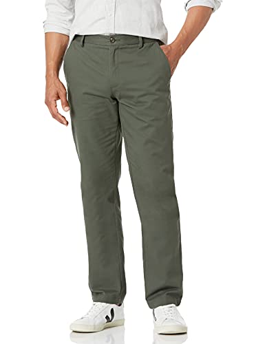 Amazon Essentials Men's Straight-Fit Wrinkle-Resistant Flat-Front Chino Pant, Dark Olive, 40W x 30L