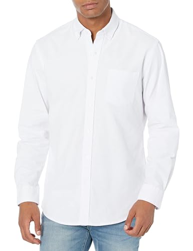 Amazon Essentials Men's Long Sleeve Shirts Casual - Regular-Fit Pocket Oxford, White, X-Large