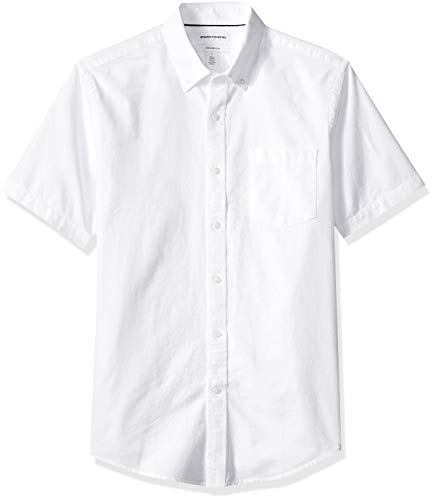Amazon Essentials Men's Button-Up Shirts - Slim-Fit Short-Sleeve Pocket Oxford - Comfort and Style, White, Large