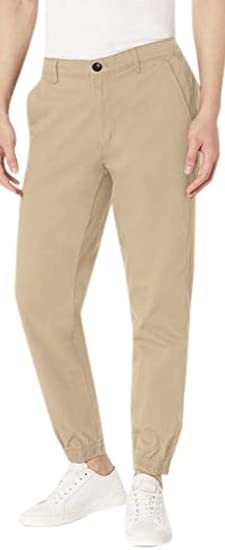 Amazon Essentials Men's Straight-Fit Chino Jogger Pant, Khaki Brown, Large