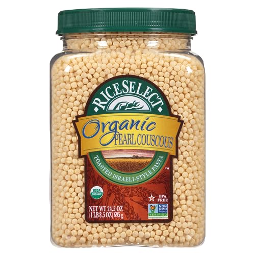 RiceSelect Organic Pearl Couscous, Israeli-Style Wheat Couscous Pasta, Non-GMO, 24.5-Ounce Jar, (Pack of 1)