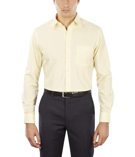 Van Heusen Men's Dress Shirt Fitted Poplin Solid, Lemon Glaze, 16.5" Neck 34"-35" Sleeve