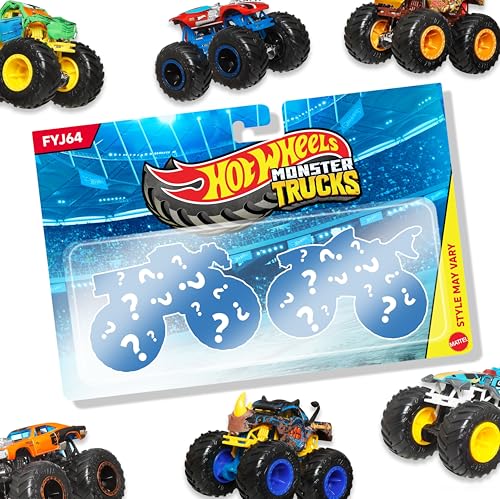 Hot Wheels Monster Trucks 2-Pack, Demolition Doubles Set of 2 Toy Vehicles in 1:64 Scale, for Kids & Collectors (Styles May Vary)
