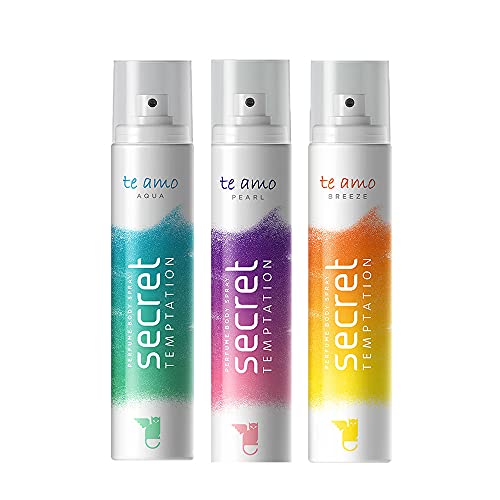 Secret Temptation Te Amo Aqua, Breeze and Pearl No Gas Deodorant Perfume Body Spray for Women, Pack of 3 (120ml each)
