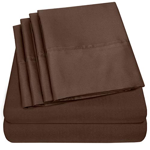 Sweet Home Collection 6 Piece 1500 Supreme Collection Brushed Microfiber Deep Pocket Sheet Set-2 Extra Pillow Cases, Great Value, Rv Short Queen, Brown