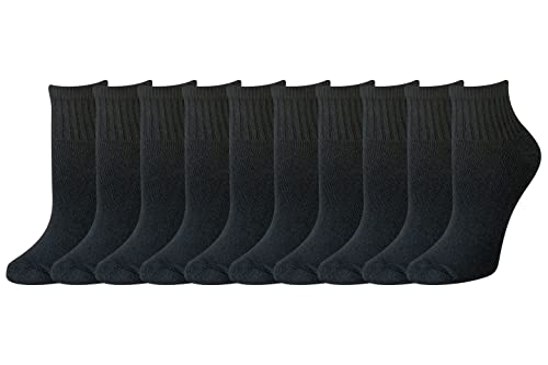 Amazon Essentials Women's Cotton Ankle Socks, Lightly Cushioned, 10 Pairs, Black, 8-12