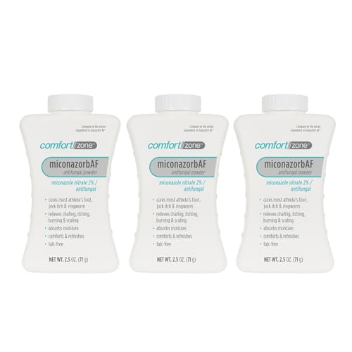 Comfort Zone Miconazorb Antifungal Powder, Talc-Free, Miconazole Nitrate 2%, For Treatment Of Athlete's Foot, Jock Itch And Ringworm, 2.5oz (71g) (3 Pack)