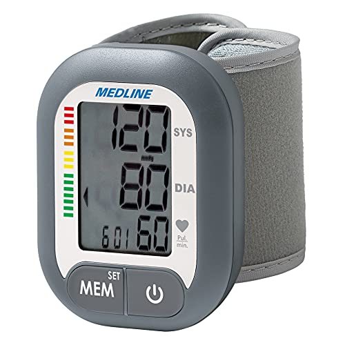 Medline Digital Wrist Blood Pressure Monitor, Wearable, Digital LCD Display, Stores Up To 60 Readings, Batteries Included