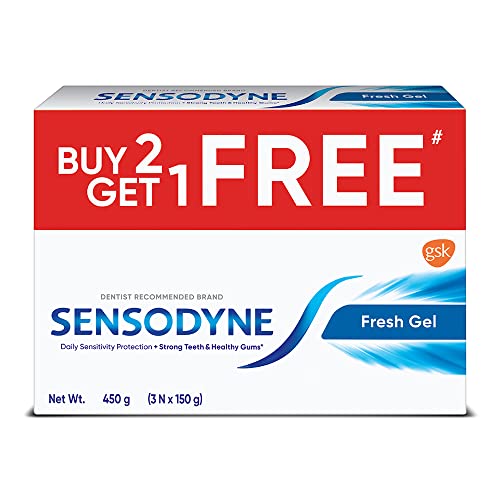 Toothpaste Fresh Gel Combo pack, Sensitive tooth paste for daily sensitivity protection, 450 gm multi-pack (150 gm)