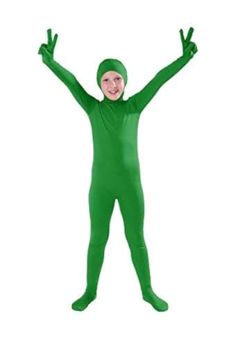 Full Bodysuit Kids Open Face Costume Spandex Stretch Zentai Child Suit (Small, Green)