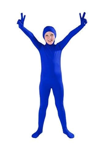 Full Bodysuit Kids Open Face Costume Spandex Stretch Zentai Child Suit (Large, Blue)