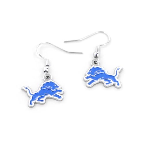 aminco NFL Detroit Lions Logo Dangler Earrings, Silver, 2.5