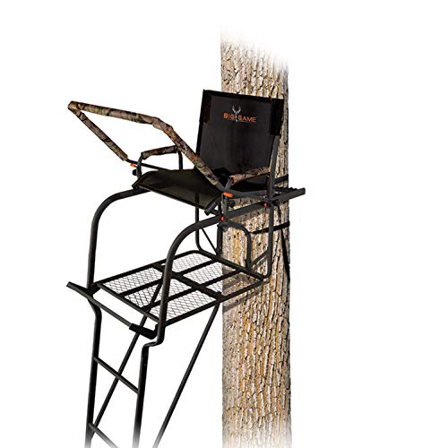 BIG GAME 1-Person Ladder Tree Stand for Hunting Deer with Seat, Hunter, 18' Tall, Black - Adjustable Climbing Treestand with Platform and Safety Harness for Shooting