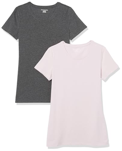 Amazon Essentials Women's Regular-Fit Short-Sleeve T-Shirt (Crewneck and V-Neck Options), Pack of 2, Charcoal Heather/Light Purple, X-Large