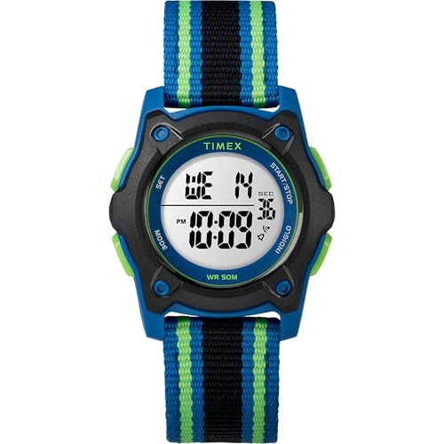 Timex Kids TW7C26000 Time Machines Digital 35mm Blue/Black/Green Double-Layered Nylon Strap Watch