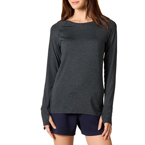 Amazon Essentials Long Sleeve Workout Top for Women, Brushed Tech Stretch Crewneck, Athletic, Medium (Available in Plus Size), Black/Space Dye