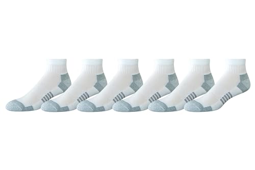 Amazon Essentials Men's Athletic Ankle Socks, Breathable, Cotton Blend, Cushioned, 6 Pairs, White, 8-12