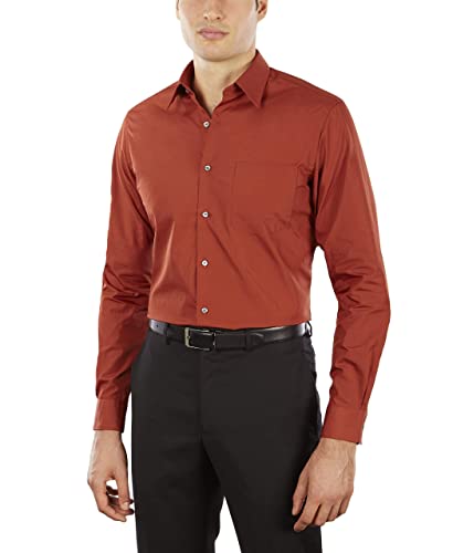 Van Heusen Men's Dress Shirt Fitted Poplin Solid, Persimmon, 17.5" Neck 34"-35" Sleeve