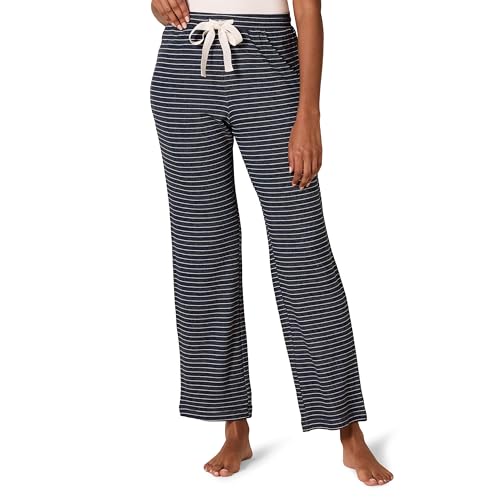 Amazon Essentials Women's Lightweight Lounge Terry Pajama Pant, Navy White Mini Stripe, Medium