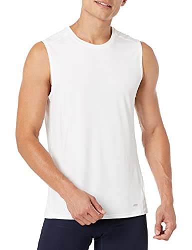 Amazon Essentials Men's Active Quick Dry Tech Stretch Lightweight Sleeveless Muscle Shirt, White, Large
