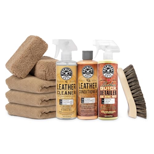 Chemical Guys Leather Cleaner and Conditioner Detailing Kit - Leather Care Kit For Natural, Synthetic, Faux, Pleather, a